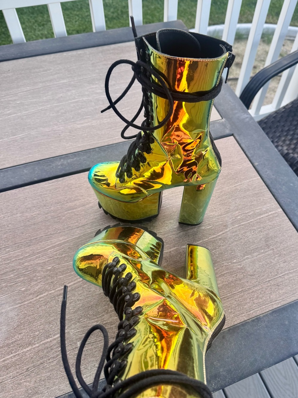 Dolls Kill Holographic Platform Combat Boots Size 7 - Picture 7 of 12